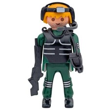 Playmobil figura saldato verde/nero fucile radio allentato