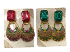 ORECCHINI CLIP METALLO ORO SMALTO E BRILLANTE BIGIOTTERIA VINTAGE ANNI 70-90 CM7