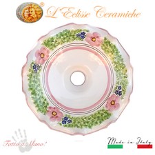 LAMPADARIO IN CERAMICA ARTISTICA DI VIETRI DECORATO A MANO CON FIORI ROSA