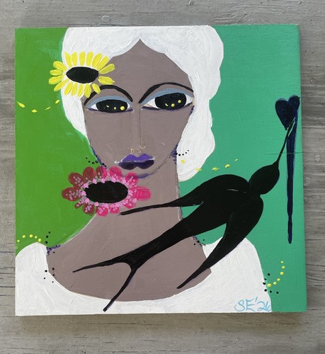 Quadro astratto corvo donna - e,