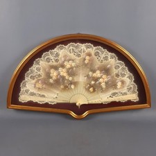 Teca Con Ventaglio Tema Fiori Dipinto A Mano Cornice Legno Vetro Vintage Anni 60