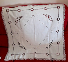 Antico centro tovaglietta in cotone, 75x75cm, ricamo intaglio Art Deco,  tombolo