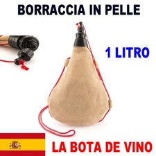 BORRACCIA PELLE MORBIDA A TRACOLLA BOTA SPAGNA ORIGINALE 1 LITRO VINO ACQUA