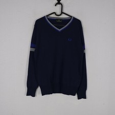 Maglione Uomo Fred Perry Taglia S/M Blu Man Scollo a V Logo Lana Man