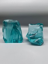 COPPIA FERMALIBRI VETRO AZZURRO FIRMATI FONTANA ARTE VINTAGE DESIGN 60s