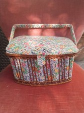 Cestino Cucito Vintage Stoffa E Vimini