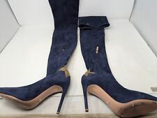 Stivali alti alla coscia Elisabetta Franchi blu scamosciati misura 8 stelle strass