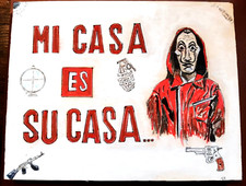 CASA DI CARTA NETFLIX SERIE - TARGA SU LEGNO DIPINTA A MANO (24X18 CM) HANDMADE