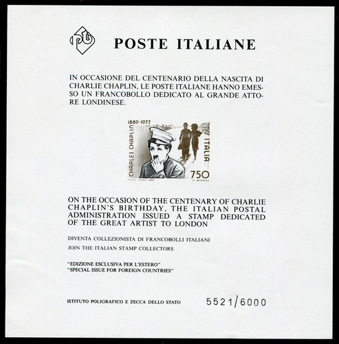 Italia 1989 chaplin - italia, foglietto
