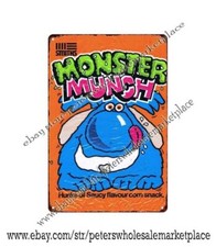 Insegna latta metallo Saucy Flavour Monster Munch anni 80 caffè pub pubblicità wall art