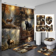 Rustic Deer Bear Cabin Fabric