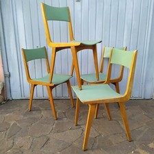 4 SEDIE DA CUCINA ANNI 50 IN LEGNO DI FAGGIO E SKAI VERDE STILE IGNAZIO GARDELLA