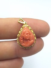ciondolo Cameo vero corallo Antico Di Sardegna Naturale e Argento 925  Pendente 