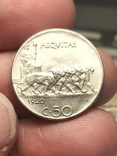 Rara E Splendida Conservazione 50 CENTESIMI LIRE 4 LEONI 1920 Bordo Liscio Spl+ 