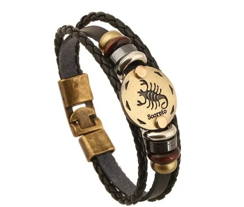 Bracciale zodiaco simil cuoio - bracciale,
