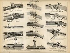 1898 Stampa antica = FUCILI e MECCANISMI DI CARICA = Armi Militaria = Old Print