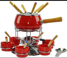 SET FONDUTA 23  PEZZI  BOURGUIGNONNE  BERGNER  ACCIAIO ROSSA  FORCHETTE  CIOTOLE