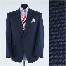 Blazer uomo vintage 42S taglia UK DOLZER a righe blu scuro lana cappotto sportivo giacca