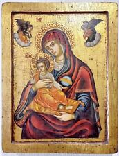 Icona russa dipinta a mano.Fondo in foglia oro 18Kt.Madonna degli Angeli.Cm41x31