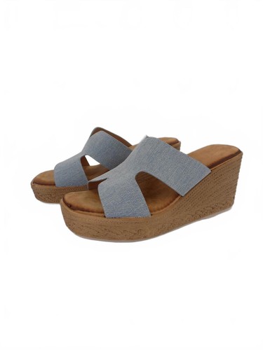 Sandali blu denim zeppa