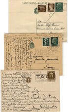 TRE CARTOLINE POSTALI REGNO da cent. 30 e cent. 15 con francobolli aggiunti