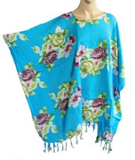 Donna Blu con Fiori Kaftano Poncho Tunica Spiaggia Top Per Grande Taglie Forti