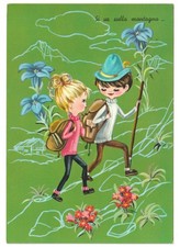 1968 cartolina vintage coppia ragazzi escursionisti montagna genziana