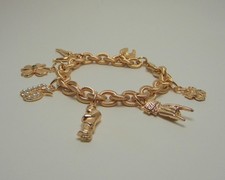 Bracciale donna charms ciondoli oro stile antico vintage anni '50 fortuna corno