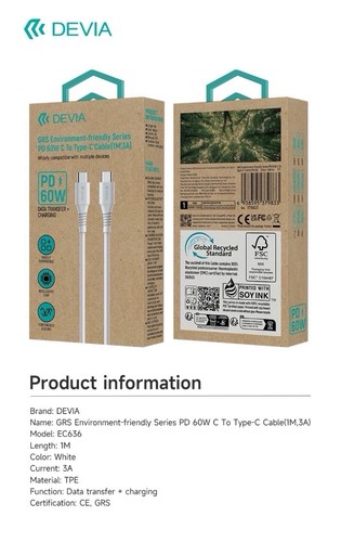Cavo usb 60w pd 3a - a, 1m