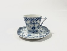 1x Royal Copenhagen set completo di tazze e piattini in pizzo scanalato blu 1036