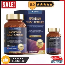 Magnesio 12 in 1 Complesso 700mg - Glicinato Citrato Malato Taurato 120 Capsule Regalo