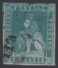 1851 - STATI ITALIANI - TOSCANA - Sc# 5, 2cr - USATO
