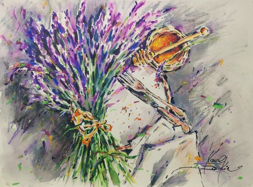 Dipinto natura morta lavanda - , e