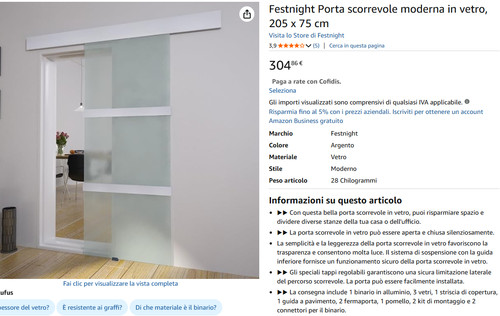 Porta scorrevole vetro - vetro, con