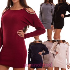 Vestito donna miniabito pull manica lunga pipistrello catene corto nuovo YM-2894