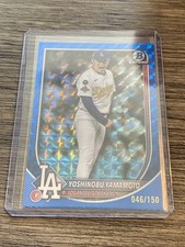 2025 Bowman Chrome #76 Yoshinobu Yamamoto blu geometrico #/150 LA Dodgers