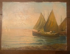 Quadro barche a vela sul mare Giovanni D'Anzi Danzi musicista pittore anni '900