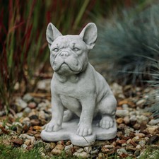 Cane Bulldog francese statua in pietra H.31 cm grigio 9 kg cemento antigelo