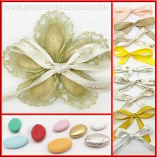 SACCHETTINO PER CONFETTI A FIORE DORATO 5 PETALI E FIOCCO NOZZE D'ORO INGROSSO