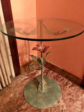 Tavolino da caffe' in ferro battuto ripiano in cristallo comodino