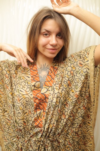 Caftano pura seta beige nero - pura,
