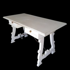 SCRIVANIA ANNI 50 IN LEGNO DI NOCE BIANCA SHABBY CHIC 2 CASSETTI STILE SPAGNOLO