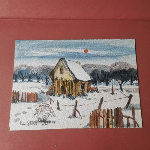 Aquarelle paysage enneigé - aquarelle,