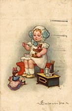E. COLOMBO - Bambina con Bambola e Orsacchiotto - Teddy Bear and Doll - #213