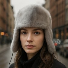 Cappello in visone zaffiro con pelle nappa nera lucida, Donna, fatto a mano