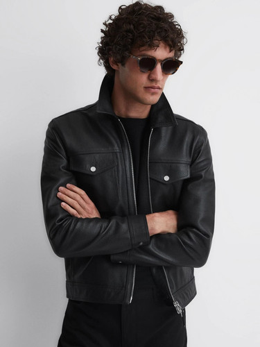 Giacca pelle nera uomo - ,