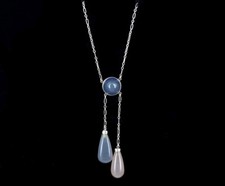 Antico Edoardiano Decorativo Argento Viola Calcedonio Goccia Collana 43.2cm