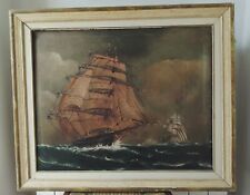 Quadro olio su tela con cornice, marina con navi cm. 63.5x50 xx sec.