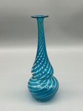 VASO VETRO MURANO LAVORAZIONE A CANNE STRISCE AZZURRO TURCHESE