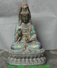 Statua Buddha vaso dea Guanyin Kwan-Yin bronzo cloisonne Cina antica 12"